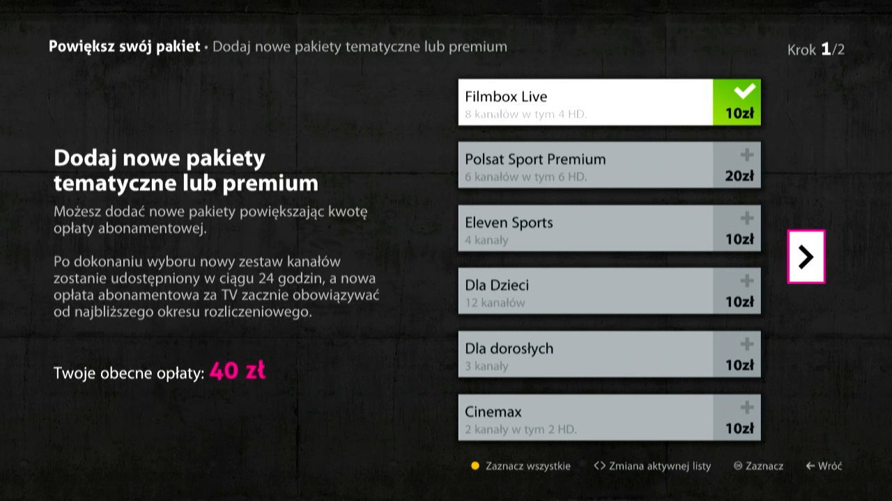 Wybór pakietów - dekoder