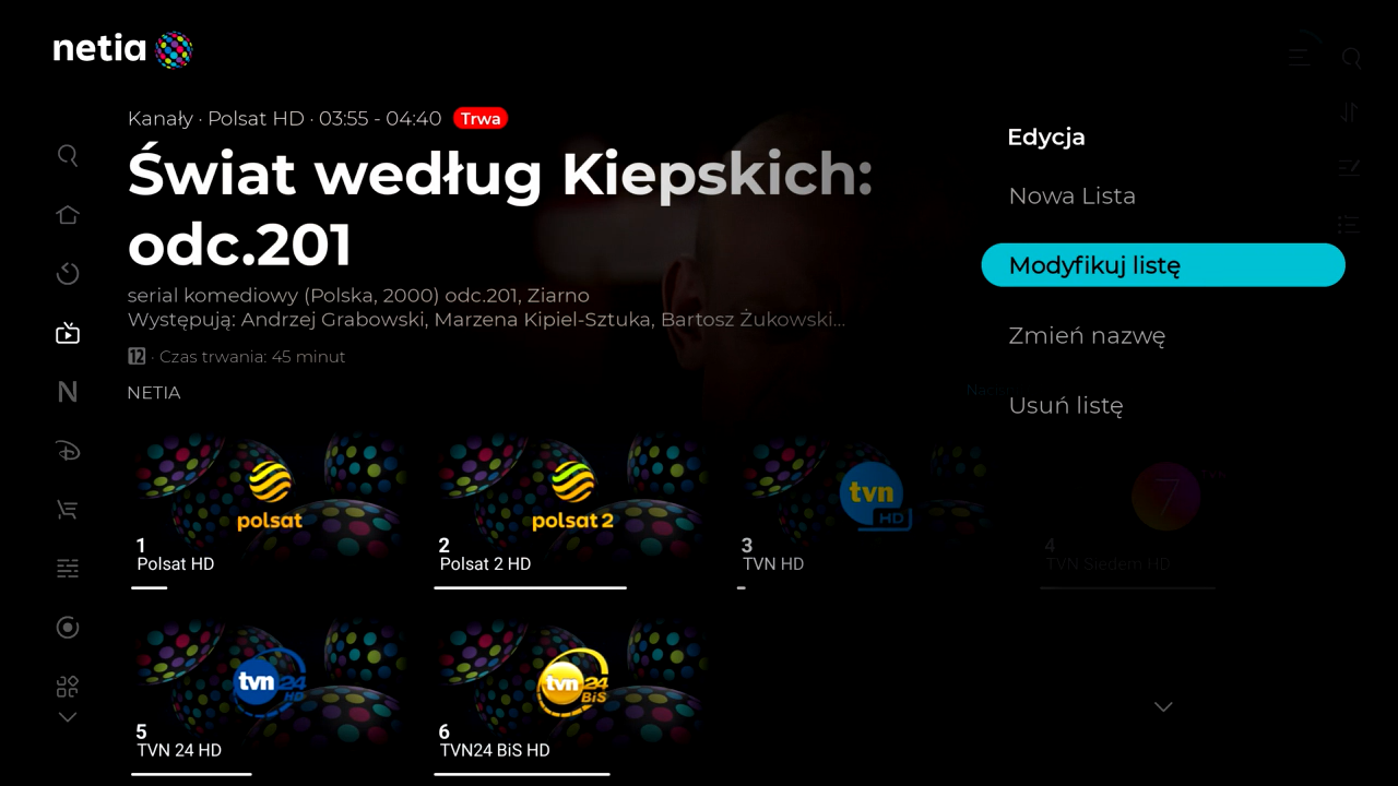 Netia Soundbox 4K - edycja listy kanałów ulubionych
