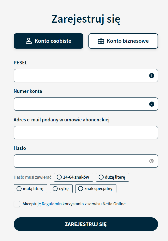 Netia On-line, rejestracja