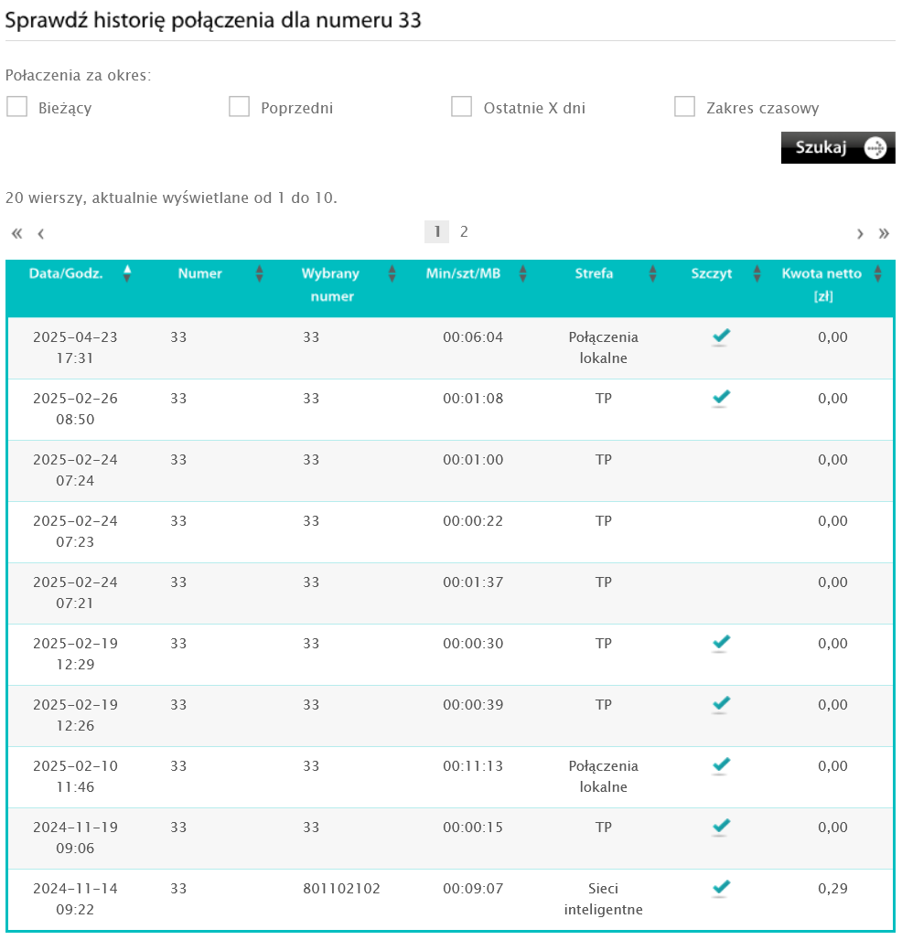 Billing połaczeń - netia on-line