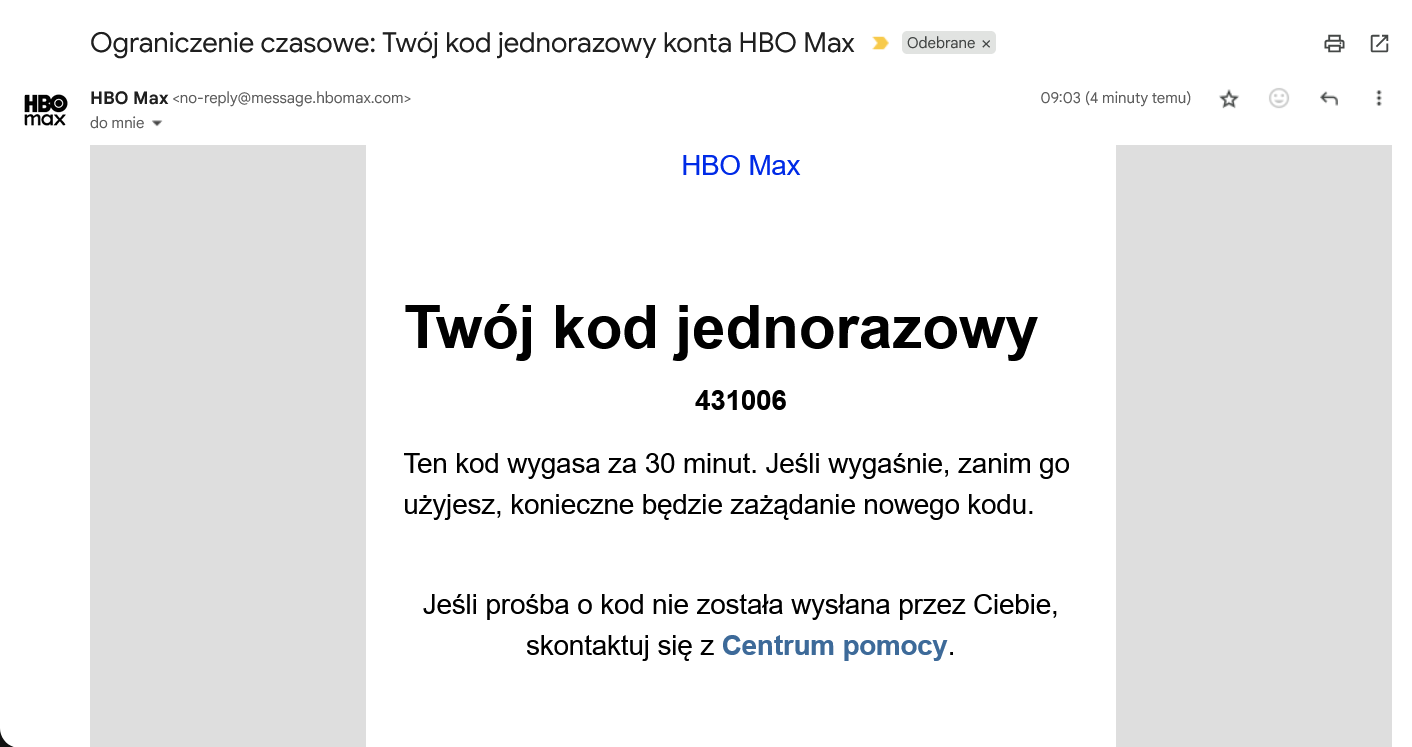 HBO MAX - logowanie bez hasła