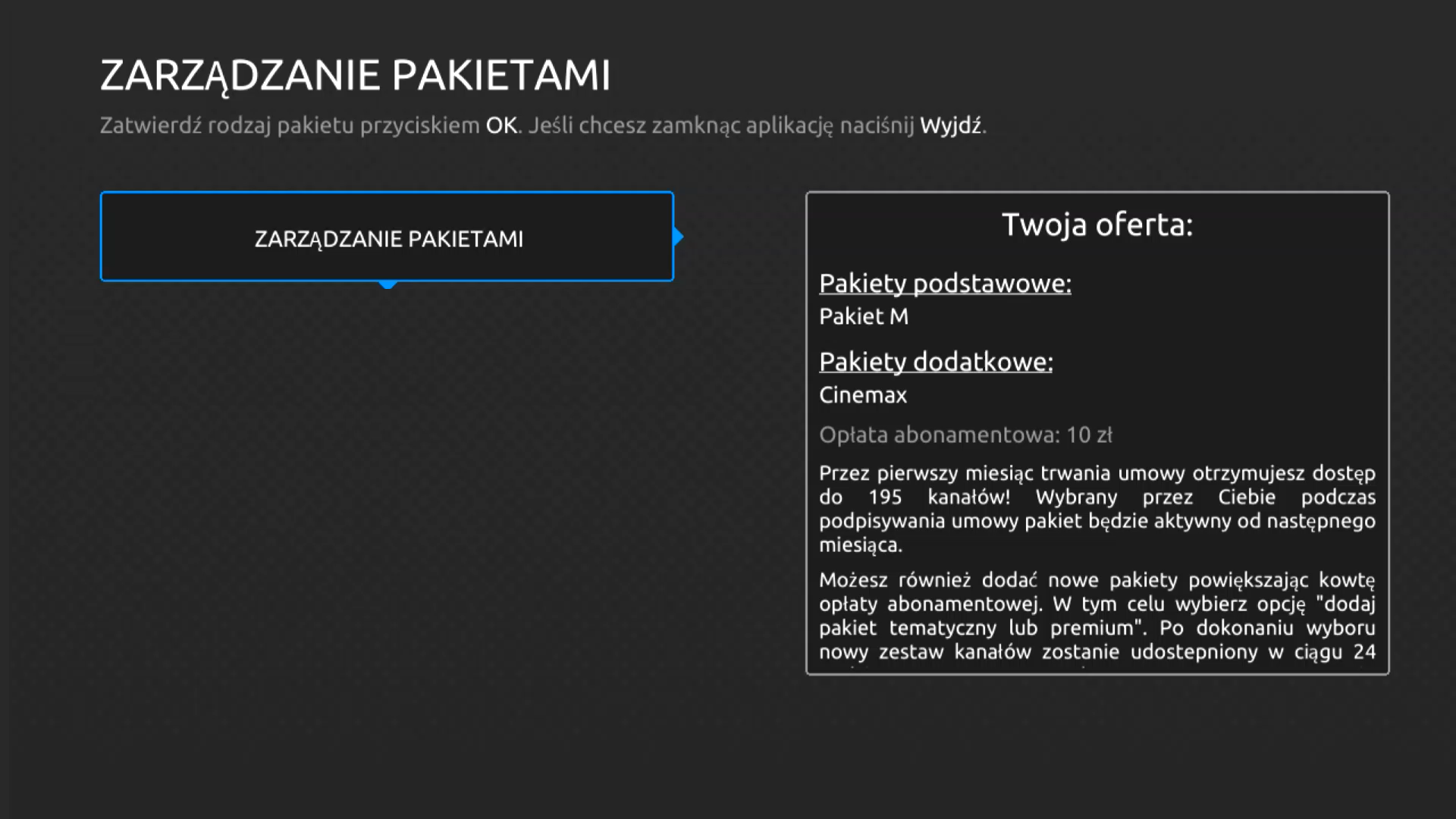 Wybór pakietów dodatkowych