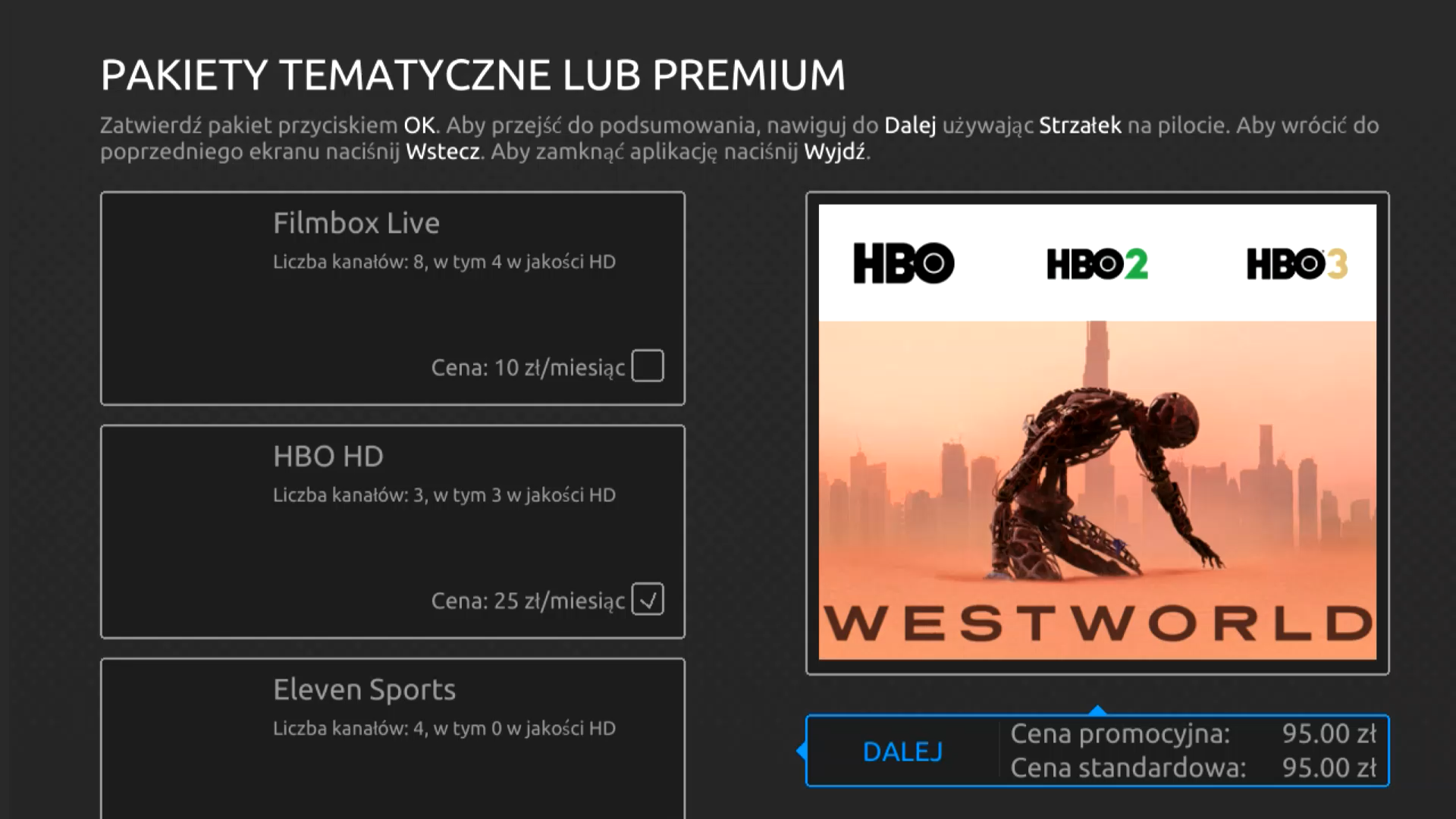 Wybór pakietów dodatkowych