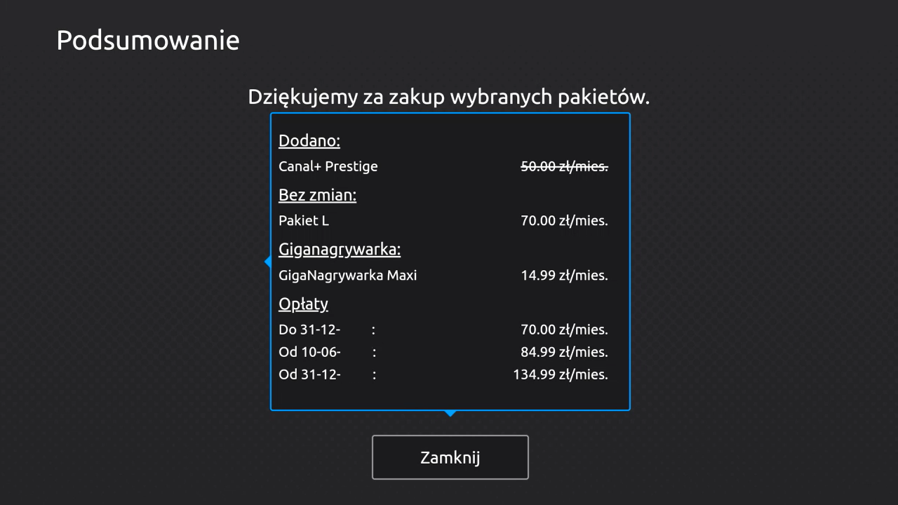 Wybór pakietów dodatkowych
