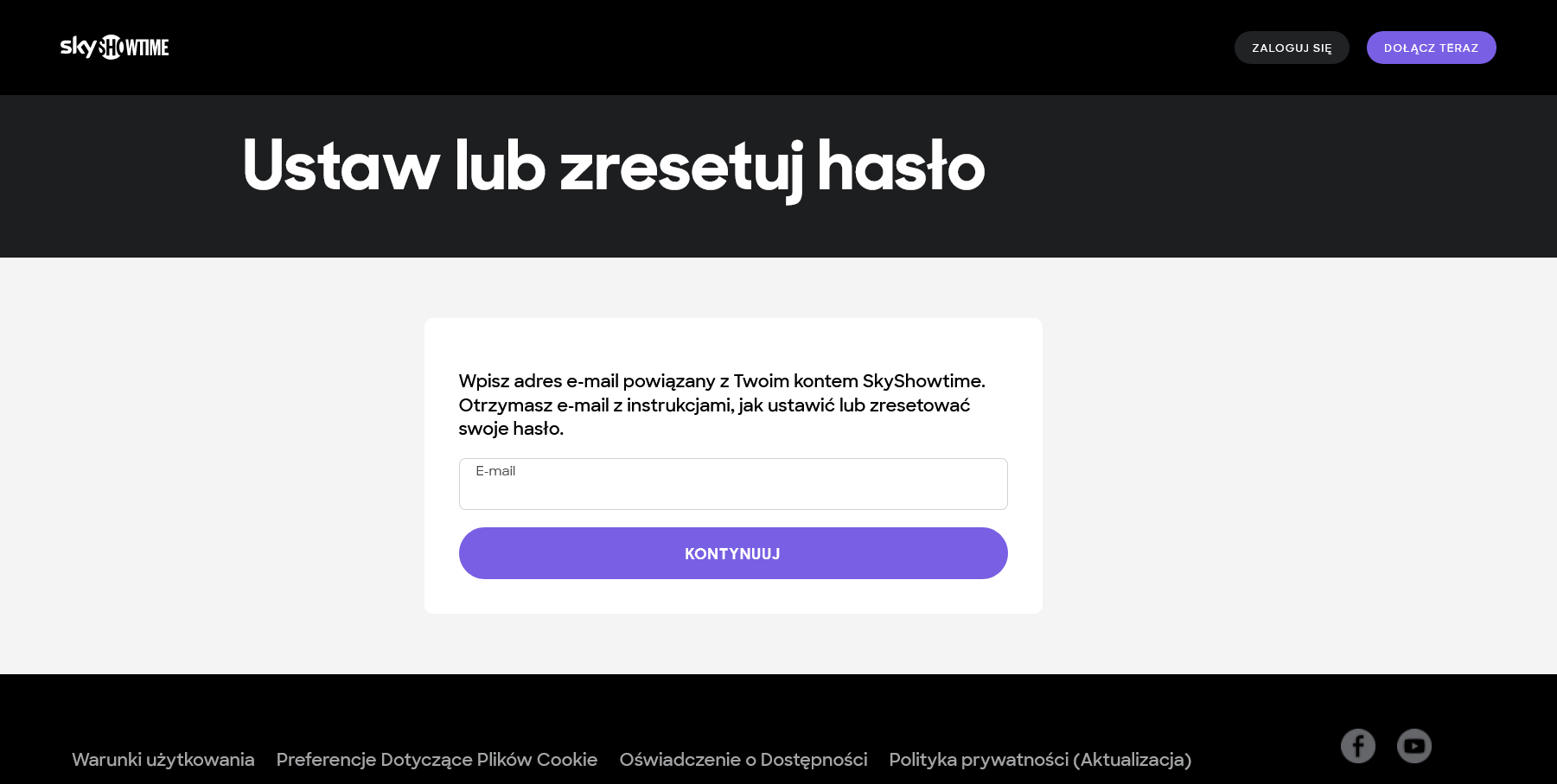 SkyShowtime - odzyskanie hasła