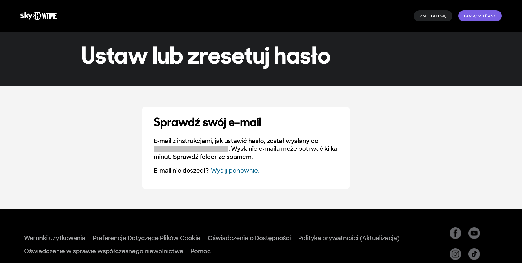 SkyShowtime - odzyskanie hasła
