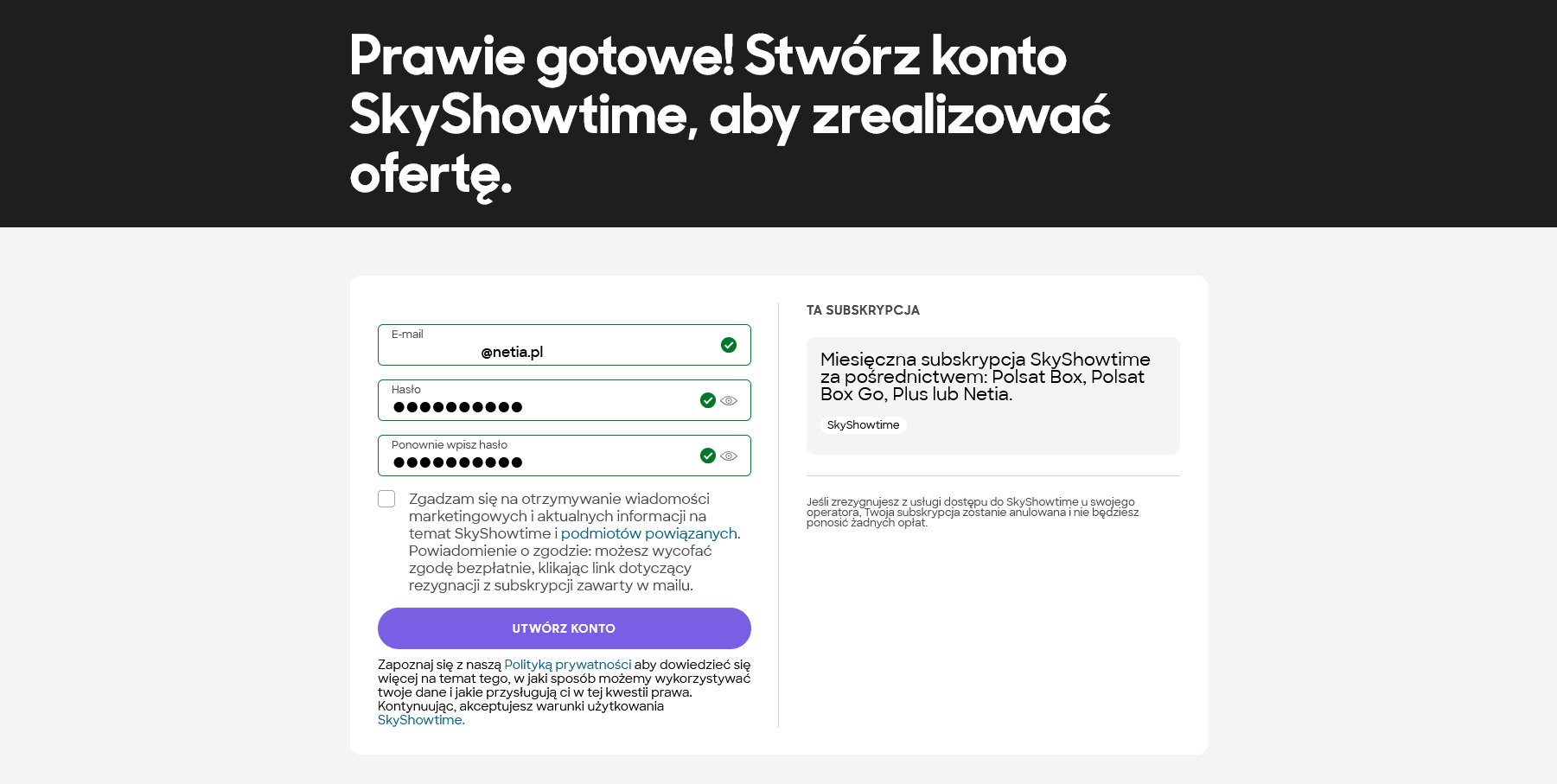SkyShowtime - rejestracja