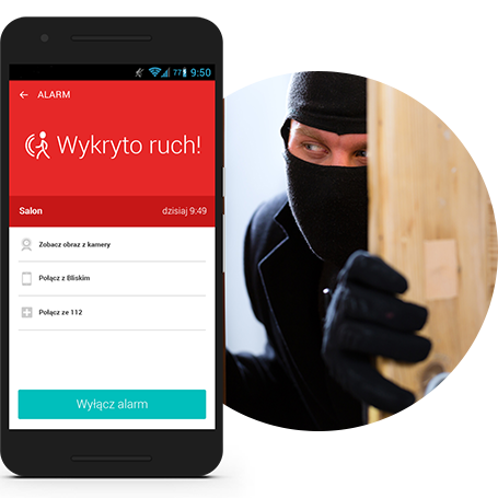 Aplikacja usługi monitoring na smartfonie i złodziej w tle – Powiadomienia o wykrytym ruchu