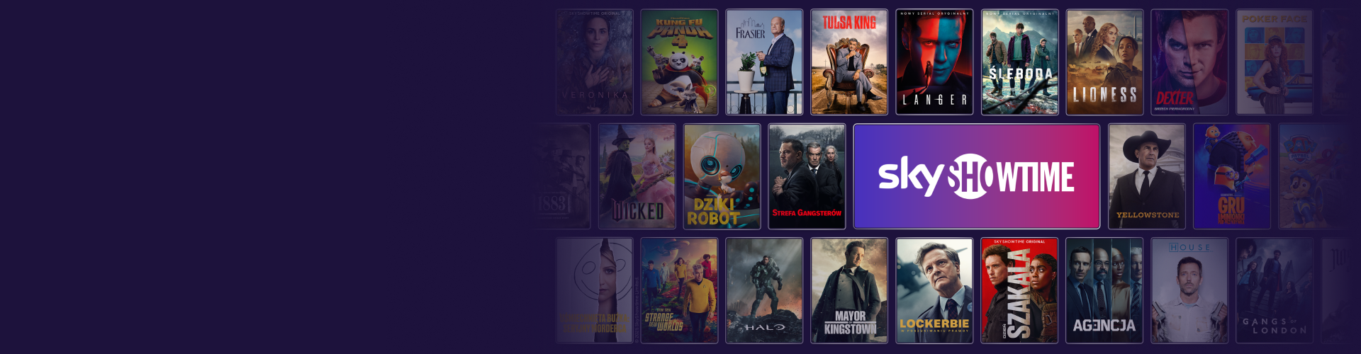 Mozaika z tytułami dostępnymi w platformie Sky Showtime