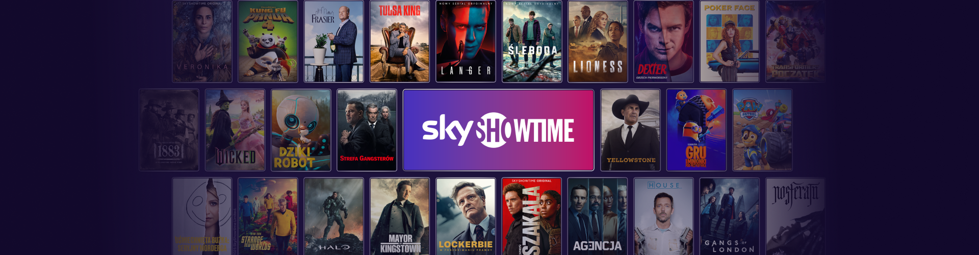 Mozaika z tytułami dostępnymi w platformie Sky Showtime
