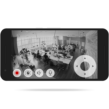 Smartfon z poglądem na obraz z kamery w biurze